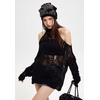 image:imageDynict Womens Hollow Out Long Sleeve Sweater Crochet Knit Distressed Sweater Ripped Sweater Fishnet ShirtBlack