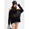 image:imageDynict Womens Hollow Out Long Sleeve Sweater Crochet Knit Distressed Sweater Ripped Sweater Fishnet ShirtBlack