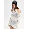image:imageDynict Womens Hollow Out Long Sleeve Sweater Crochet Knit Distressed Sweater Ripped Sweater Fishnet ShirtWhite