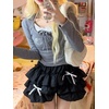 image:imageDynict Womens Kawaii Lolita Skirt Ruffle Patchwork High Waist Cute Mini Skirt Y2K Harajuku Japanese Bow SkirtBlack