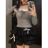 image:imageDynict Womens Kawaii Lolita Skirt Ruffle Patchwork High Waist Cute Mini Skirt Y2K Harajuku Japanese Bow SkirtBlack