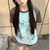 image:imageWomens Kawaii Cat Print TShirts Cartoon Letter Japan Style Kitten Short Sleeve Cute Print Tops Sweet Girl Y2k Tee TopsBlue