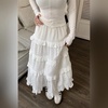 image:imageWomens Y2K Boho Ruffle Lace White Maxi Skirt Tiered Long Skirt Elastic High Waist Pleated ALine Long SkirtWhite