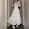 image:imageWomens Y2K Boho Ruffle Lace White Maxi Skirt Tiered Long Skirt Elastic High Waist Pleated ALine Long SkirtWhite