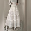 image:imageWomens Y2K Boho Ruffle Lace White Maxi Skirt Tiered Long Skirt Elastic High Waist Pleated ALine Long SkirtWhite