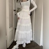 image:imageWomens Y2K Boho Ruffle Lace White Maxi Skirt Tiered Long Skirt Elastic High Waist Pleated ALine Long SkirtWhite