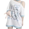 image:imageY2k Kawaii Shirts for Women Cartoon Graphic Tees Off Shoulder Cutecore Shirts Harajuku Fashion Gothic TopsBlue