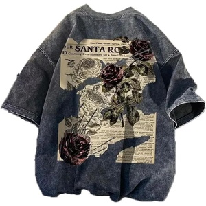 image:imageDynict Unisex Y2k TShirt Rose Letter Print Oversized Graphic Tees Short Sleeve Gothic TShirts Grunge ClothesGrey