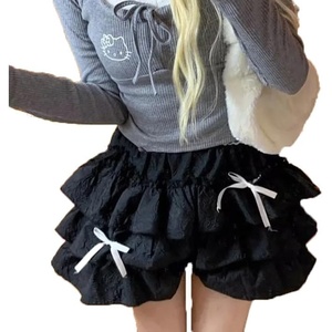 image:imageDynict Womens Kawaii Lolita Skirt Ruffle Patchwork High Waist Cute Mini Skirt Y2K Harajuku Japanese Bow SkirtBlack