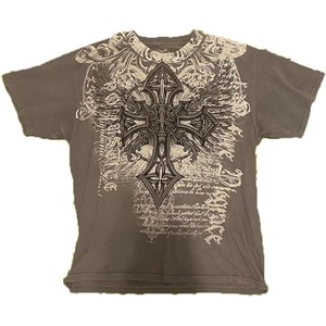 image:imageMens Y2K Vintage TShirt Gothic Cross Graphic Print TShirt Round Neck Short Sleeve TopsBrown