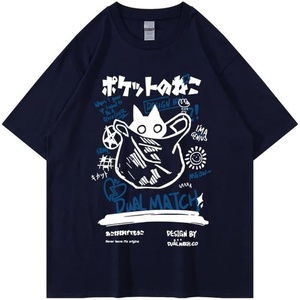 image:imageUnisex Cartoon TShirts Harajuku Kawaii Cat Letter Printed Short Sleeve Tees Couple Loose Clothes Y2K TopsBlack