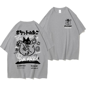 image:imageUnisex Cartoon TShirts Harajuku Kawaii Cat Letter Printed Short Sleeve Tees Couple Loose Clothes Y2K TopsGray