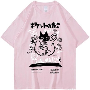 image:imageUnisex Cartoon TShirts Harajuku Kawaii Cat Letter Printed Short Sleeve Tees Couple Loose Clothes Y2K TopsPink