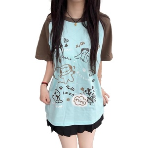 image:imageWomens Kawaii Cat Print TShirts Cartoon Letter Japan Style Kitten Short Sleeve Cute Print Tops Sweet Girl Y2k Tee TopsBlue