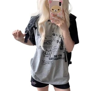 image:imageY2K Cartoon Graphic TShirt for Women Kawaii Cute Cat Tees Harajuku Casual Patchwork Trendy TShirtGrey