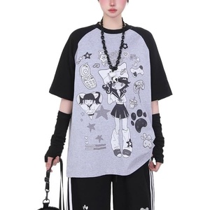 image:imageY2K Cartoon Graphic TShirt for Women Kawaii Cute Cat Tees Harajuku Casual Patchwork Trendy TShirtGrey1