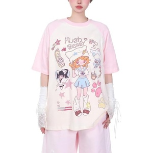 image:imageY2K Cartoon Graphic TShirt for Women Kawaii Cute Cat Tees Harajuku Casual Patchwork Trendy TShirtPink