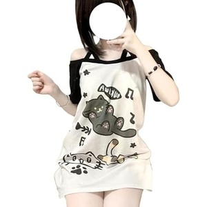 image:imageY2k Kawaii Shirts for Women Cartoon Graphic Tees Off Shoulder Cutecore Shirts Harajuku Fashion Gothic TopsBlack
