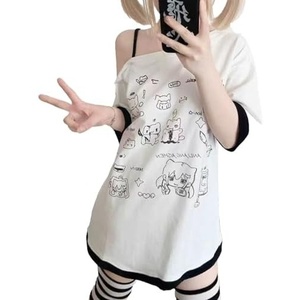 image:imageY2k Kawaii Shirts for Women Cartoon Graphic Tees Off Shoulder Cutecore Shirts Harajuku Fashion Gothic TopsWhite