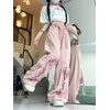 image:imageDynict Y2K Bow Tie Jeans for Women Baggy Casual Wide Leg Pants Kawaii Straight High Waist Drawstring Pink TrousersPink