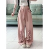 image:imageDynict Y2K Bow Tie Jeans for Women Baggy Casual Wide Leg Pants Kawaii Straight High Waist Drawstring Pink TrousersPink