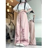 image:imageDynict Y2K Bow Tie Jeans for Women Baggy Casual Wide Leg Pants Kawaii Straight High Waist Drawstring Pink TrousersPink