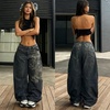 image:imageUnisex Y2K Hip Hop Street Jeans Skeleton Printed Gothic Baggy Jeans Vintage High Waist Denim Jeans Wide Leg PantsBlack