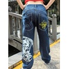 image:imageUnisex Y2K Hip Hop Street Jeans Skeleton Printed Gothic Baggy Jeans Vintage High Waist Denim Jeans Wide Leg PantsBlue