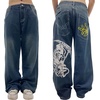 image:imageUnisex Y2K Hip Hop Street Jeans Skeleton Printed Gothic Baggy Jeans Vintage High Waist Denim Jeans Wide Leg PantsBlue
