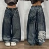 image:imageUnisex Y2K Hip Hop Street Jeans Skeleton Printed Gothic Baggy Jeans Vintage High Waist Denim Jeans Wide Leg PantsTiger