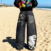 image:imageUnisex Y2K Hip Hop Street Jeans Skeleton Printed Gothic Baggy Jeans Vintage High Waist Denim Jeans Wide Leg PantsTiger