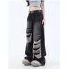 image:imageWomens Gothic Ripped Jeans High Waist HipHop Vintage Y2k Denim Pants Oversize Harajuku Beggy Wide Leg JeansBlack