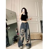 image:imageWomens Gothic Ripped Jeans High Waist HipHop Vintage Y2k Denim Pants Oversize Harajuku Beggy Wide Leg JeansBlue