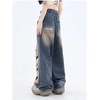 image:imageWomens Gothic Ripped Jeans High Waist HipHop Vintage Y2k Denim Pants Oversize Harajuku Beggy Wide Leg JeansBlue