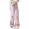 image:imageDynict Y2K Bow Tie Jeans for Women Baggy Casual Wide Leg Pants Kawaii Straight High Waist Drawstring Pink TrousersPink