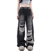 image:imageWomens Gothic Ripped Jeans High Waist HipHop Vintage Y2k Denim Pants Oversize Harajuku Beggy Wide Leg JeansBlack