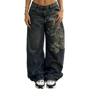 image:imageUnisex Y2K Hip Hop Street Jeans Skeleton Printed Gothic Baggy Jeans Vintage High Waist Denim Jeans Wide Leg PantsBlack