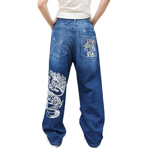 image:imageUnisex Y2K Hip Hop Street Jeans Skeleton Printed Gothic Baggy Jeans Vintage High Waist Denim Jeans Wide Leg PantsDragon