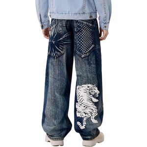 image:imageUnisex Y2K Hip Hop Street Jeans Skeleton Printed Gothic Baggy Jeans Vintage High Waist Denim Jeans Wide Leg PantsTiger