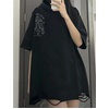 image:imageDynict Gothic Oversized Short Sleeve Devil Hoodied Tops for Women Hip Hop Ripped Sweatshirt Loose Fit Grunge ClothesBlack