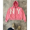 image:imageDynict Unisex Letter Embroidery Trendy Hoodies Zip Up Casual Overszie Colorful Y2K Hip Hop Streetwear Harajuku JacketPink