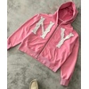 image:imageDynict Unisex Letter Embroidery Trendy Hoodies Zip Up Casual Overszie Colorful Y2K Hip Hop Streetwear Harajuku JacketPink
