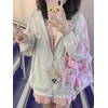 image:imageDynict Womens Kawaii Hoodies Set Cute Pink Cat Zipper Hoddies Y2K Harajuku Oversize Pants Japanese Embroidery Hoodies SetGray Hoodie