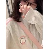 image:imageDynict Womens Kawaii Hoodies Set Cute Pink Cat Zipper Hoddies Y2K Harajuku Oversize Pants Japanese Embroidery Hoodies SetGray Hoodie