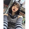 image:imageDynict Womens Y2K Cute Cat Print Hoodies Off Shoulder Patchwork Stripe Gothic Vintage Tops Slim Fit Harajuku Punk Tube TopGray