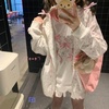 image:imageDynict Womens Y2K Cute Embroidery Cat Floral Hoodies Sweet Cartoon Casual Lace Decorate Kawaii Zipper Drawstring HoodiesWhite