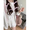 image:imageDynict Womens Y2K Cute Embroidery Cat Floral Hoodies Sweet Cartoon Casual Lace Decorate Kawaii Zipper Drawstring HoodiesWhite