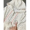 image:imageDynict Womens Y2K Cute Embroidery Cat Floral Hoodies Sweet Cartoon Casual Lace Decorate Kawaii Zipper Drawstring HoodiesWhite