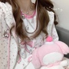 image:imageDynict Womens Y2K Cute Embroidery Cat Floral Hoodies Sweet Cartoon Casual Lace Decorate Kawaii Zipper Drawstring HoodiesWhite