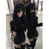 image:imageDynict Womens Y2K Cute Graphic Zip Up Hoodies Short Sleeve Harajuku Slim Fit Kawaii Aesthetic Cartoon Print TShirtBluelong
